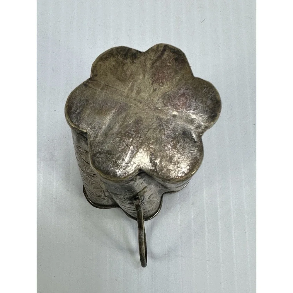 Vintage Handmade‎ Silver Tone Metal Scalloped Edge Carved Cup